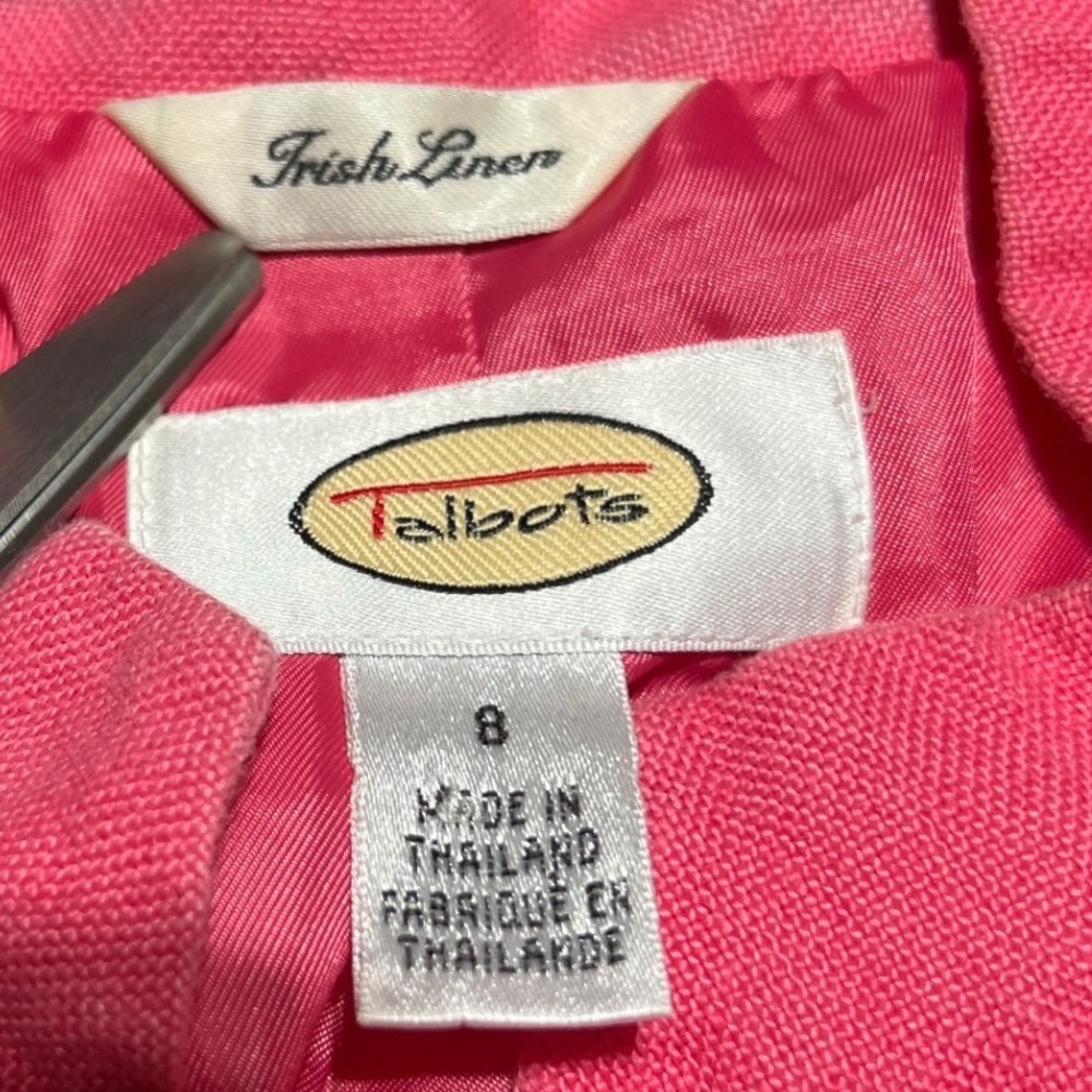 Talbots Irish Linen Pink Blazer Jacket Mandarin Collar Size 8 Long Sleeve - Picture 3 of 9